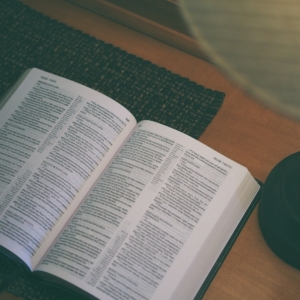 white book beside black table lamp